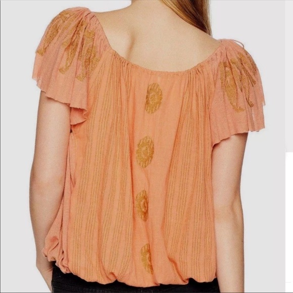 Free People Pukka Embroidered Tassel Peasant Top S Coral - Picture 8 of 8